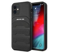 Custodia AMG per iPhone 12 Mini, nera - Linee in rilievo in pelle