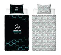 Mercedes AMG Petronas Set Copripiumino Singolo Ufficiale, Design Ridge | Copripiumino Reversibile Blu 2 Lati Formula 1, Merchandise Ufficiale, Incluso Federa Coordinata | Polcotone