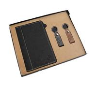 Mercedes-Benz Original Pack Welcome Pack Portadocumentos tamaño A5 negro pespunteado en piel bicolor en tonos mostaza. Incluye estuche de color crema y dos llaveros estribo de color negro y marró