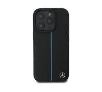 CG MOBILE Mercedes-Benz HC Custodia per iPhone 16 Pro, durevole, antiurto, compatibile con Magsafe, custodia in pelle Blue Line nera