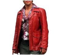 MERCH ATTIRE FC Coat Fighting Club Brad Pitt Tyler Durden Giacca in pelle rossa Cosplay Halloween Costume, Rosso - Ecopelle, M