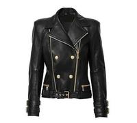MERCH ATTIRE Giacca da motociclista da donna, in pelle, stile Brando, con cerniera incrociata, stile classico e chic, Nero - Similpelle., 3XL