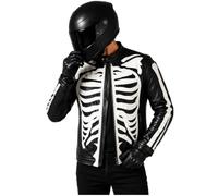 MERCH ATTIRE Giacca da uomo in pelle con scheletro gotico con ossa di teschio, per Halloween, biker, cosplay, rock, punk, Black Bones - Giacca in pelle PU, M