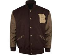 MERCH ATTIRE Hotline Miami Varsity Letterman - Giacca bomber in lana marrone con toppa lettera B, Lana - Giacca Varsity, L