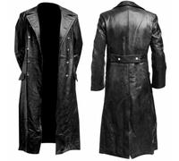 MERCH ATTIRE WW2 - Cappotto militare in pelle ufficiale tedesco | Trench vintage uniforme, Nero - Vera Pelle / Vera Pelle, L