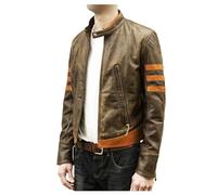 MERCH ATTIRE X Marrone Pelle Distressed Logan Wolverine Giacca Biker Vera Pelle Di Agnello, Vera Pelle - Giacca in Pelle, S