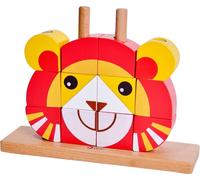 Classic World Set di puzzle in legno con blocchi di leone, impilabile, giocattolo educativo e per lo sviluppo, include 12 blocchi, 1 base con 4 tasselli, 5 schede di istruzioni, 21 x 6 x 16 cm, dai 18