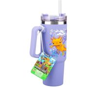 Paladone, Tazza termica viola con cannuccia con Axolotl di Minecraft, 900 ml, con licenza ufficiale, tazza da viaggio con manico, per tè freddo o caffè, prodotto della cultura pop per i fan
