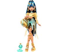 Monster High - Cleo de Nile, bambola con camicetta dorata e gonna a strati, cucc