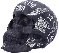 Nemesis Now Salvadanaio a Forma di Teschio, Tatuaggio, Scheletro, Gotico, Horror, Accessorio per la casa, Idea Regalo, Articoli da Collezione, Resina, Nero, Taglia Unica