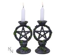 Nemesis Now Wiccan - Set di 2 candelabri pentagramma in resina, 15 cm, colore: Nero