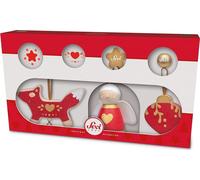 Set Decorazioni natalizie rosse (3 pz.) | Sevi | Decorazioni albero di Natale in legno. Collezione artigianale | 28x15,5x5cm | Decorazioni natalizie in legno | modello 83098