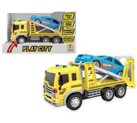 Teorema Giocattoli 1:16 Camion Giocattolo per Bambini, Grande Bisarca Scala Macchina da Corsa, Veicolo con Luci, Suoni e Movimento a Frizione, Giallo