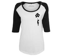 MERCHCODE Ladies Banksy Balloons Raglan Tee, T-Shirt Donna, Wht/Blk, S