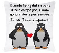 Merclix Pinguino Federe Cuscini 45x45 Regali Per Lei e Lui Compleanno e Natale Regalo Moglie e Marito Anniversario e San Valentino