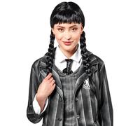 Mercoledì Addams Parrucca Ragazze Costume Halloween Accessorio Nero Plissettato