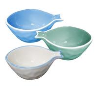 MERCURY SRL Ciotolina Snack, Ovale, a Forma di Pesce, Ceramica, Artigianale, Colori Assortiti - Piatto, Antipasti, Salse, Spezie, Contorni, Condimenti, Maionese, Ketchup - 12x8.5x5h cm (1 Pezzo)
