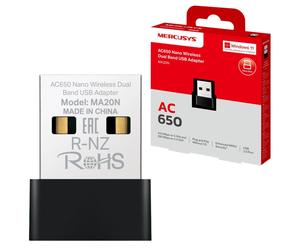 MERCUSYS MA20N AC650 USB WiFi Dongle, Dual Band WiFi Adapter for PC/Desktop/Lapt