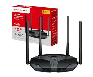 Mercusys MB235-4G Router WiFi con Sim, 4G+ Cat6 AC1200Mbps, 4 Antenne Ad Alto Guadagno, 1 Porta LAN/WAN + 3 Porte LAN Gigabit, WAN Backup, Parental/LED Control, SMS, APP, Plug & Play