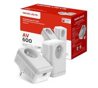 Mercusys MP300P KIT CPL 600Mbps con 1 porta e presa integrata tipo F, custodia CPL Kit di 2 - ideale per godere del servizio multi-TV a casa, compatibile con tutti i box