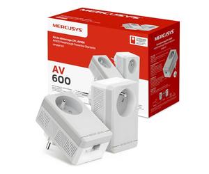 Mercusys MP300P KIT CPL 600Mbps con 1 porta e presa integrata tipo F, custodia CPL Kit di 2 - ideale per godere del servizio multi-TV a casa, compatibile con tutti i box