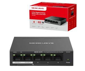 MERCUSYS MS105GP Switch di rete Gigabit a 5 porte, switch Ethernet con PoE+ a 4 porte, budget totale 65 W, custodia in metallo, montaggio a parete o desktop, funzionamento silenzioso TP-Link