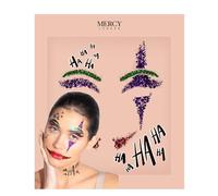 Mercy London Joker - Adesivi per il viso con glitter, accessori per costume da clown e gioielli all-in-one