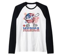 Merica Baseball Dabbing 4th of July Patriotic American Flag Maglia con Maniche Raglan
