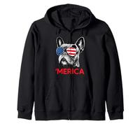Merica Bulldog francese Bandiera americana 4 luglio Frenchie Felpa con Cappuccio