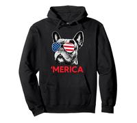 Merica Bulldog francese Bandiera americana 4 luglio Frenchie Felpa con Cappuccio