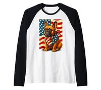Merica Bulldog francese Bandiera americana 4 luglio Frenchie Maglia con Maniche Raglan