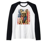 Merica Bulldog francese Bandiera americana 4 luglio Frenchie Maglia con Maniche Raglan