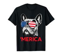 Merica Bulldog francese Bandiera americana 4 luglio Frenchie Maglietta