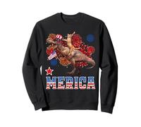 Merica Cat Riding Dinosaur T Rex Patriotic Flag 4th of July Felpa