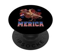 Merica Cat Riding Dinosaur T rex Patriotic Flag 4th Of July PopSockets PopGrip Adesivo