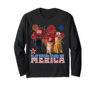 Merica Cats American Flag Firework Patriotic 4th of July Cat Maglia a Manica