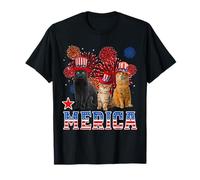 Merica Cats American Flag Firework Patriotic 4th of July Cat Maglietta