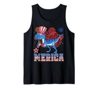 Merica Dinosaur T Rex Patriotic American Flag 4th of July Canotta