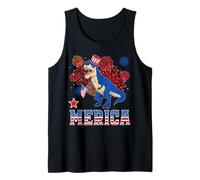 Merica Dinosaur T Rex Patriotic American Flag 4th of July Canotta
