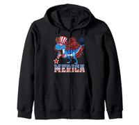Merica Dinosaur T Rex Patriotic American Flag 4th of July Felpa con Cappuccio