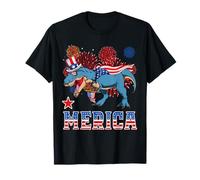 Merica Dinosaur T Rex Patriotic American Flag 4th of July Maglietta
