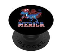 Merica Dinosaur T rex Patriotic American Flag 4th Of July PopSockets PopGrip Adesivo