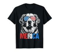Merica Golden Retriever Bandiera America 4 luglio divertente Maglietta