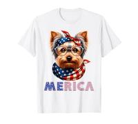 Merica Yorkshire Terrier Bandiera americana Patriottica 4 luglio Maglietta