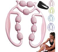 Meridian Massage Roller for Calf, Leg Massager Roller - 9 Wheel Calf Massager,Ergonomic 360° Handheld Circular Leg Clamp Massagers, Yoga Wheel Muscle for Calves, Thighs & Arms (Pink)
