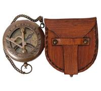Meridiana in ottone con finitura anticata e cassa in pelle, quadrante in rame, bussola e orologio solare, bellissimo regalo fatto a mano, accessorio steampunk