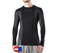 Merino & More Maglia da uomo a maniche lunghe, in lana merino, lunga, colore nero/grigio, nero/grigio, S
