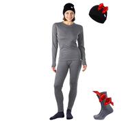 Merino.tech Completo Intimo Donna Lana Merino + Berretto - Medio Intimo Lana Merinos Donna sopra, sotto, Berretto (Large, Gray Heather)