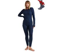Merino.tech Completo Lana Donna Merinos - Intimo Termico Merino Maglia e Pantalone con Calzini Leggero, Medio, Pesante (Medium, Lite 165 Navy)