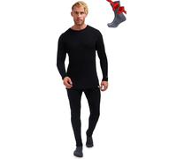 Merino.tech Intimo Termico Uomo Lana Merinos - Completo Termico Uomo Maglia e Pantaloni con Calzini Leggero, Medio, Pesante (Medium, 250 Black)